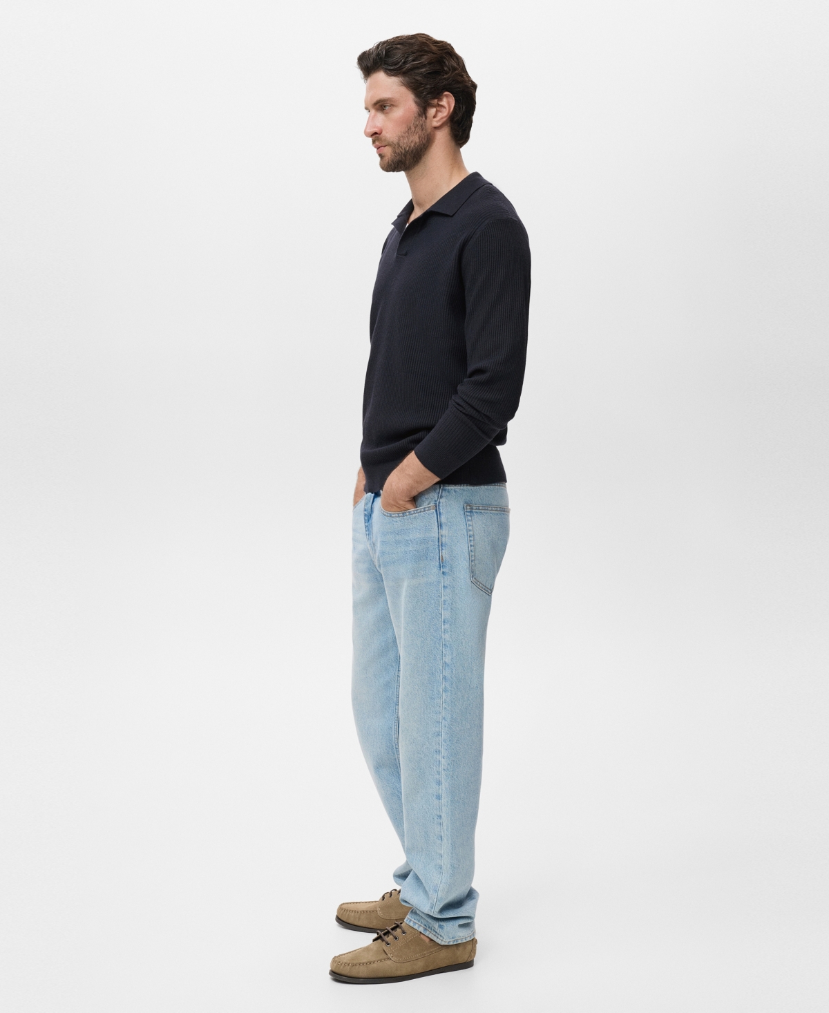 Mango Men's Cotton-blend Ribbed Polo Sweater In Blue