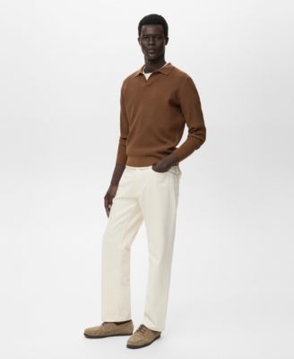 MANGO - Men's Cotton-Blend Ribbed Polo Sweater
