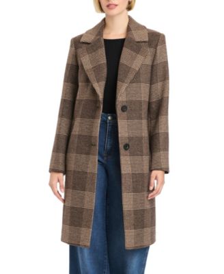 Women's Single-Breasted Wool-Blend Boyfriend Plaid Coat