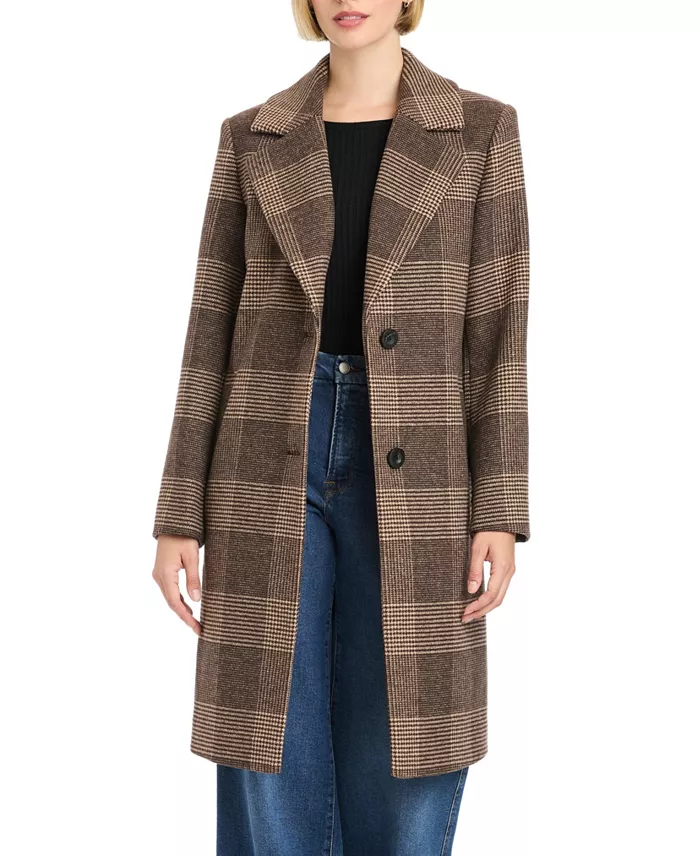 Women's Single-Breasted Wool-Blend Boyfriend Plaid Coat - thumbnail 3