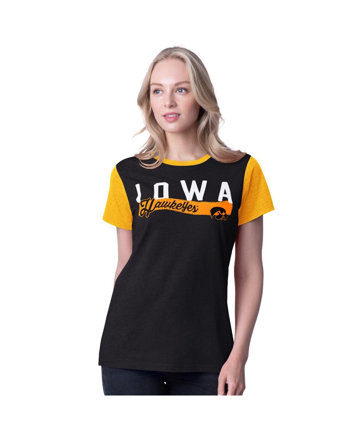 G-iii 4her By Carl Banks Women's Black Iowa Hawkeyes Racer Crewneck Ringer T-shirt