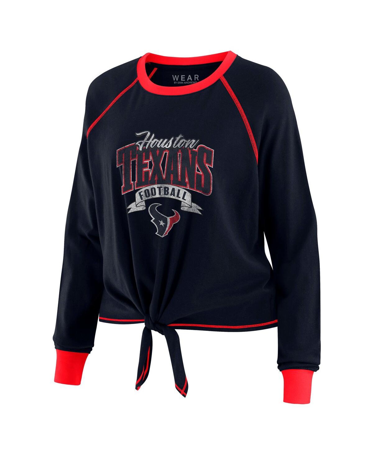 Wear By Erin Andrews Women's Navy/red Houston Texans Tie-front Long Sleeve Top In Blue