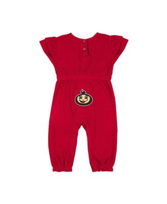 Baby Boys and Girls Scarlet Ohio State Buckeyes Beautopia Waffle Knit Romper