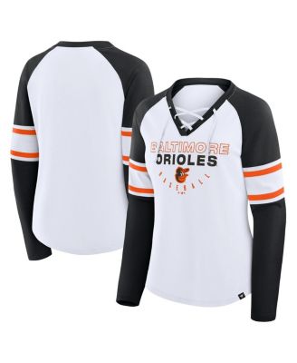 Fanatics - Women's White/Black Baltimore Orioles Blitz Package Raglan Lace-Up V-Neck Long Sleeve T-Shirt
