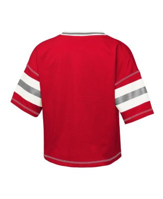 Big Girls Scarlet Ohio State Buckeyes Gridiron Jersey V-Neck T-Shirt