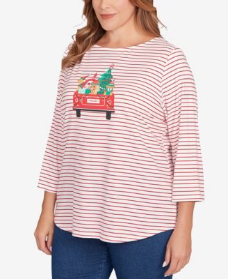 Plus Size Christmas Truck Striped Knit Top