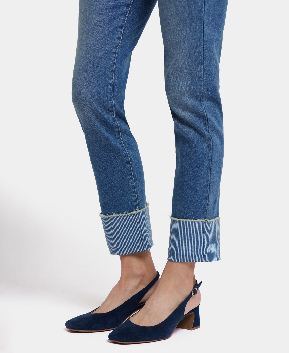 Nydj Sheri High Waist Stripe Cuff Slim Ankle Jeans In Blue