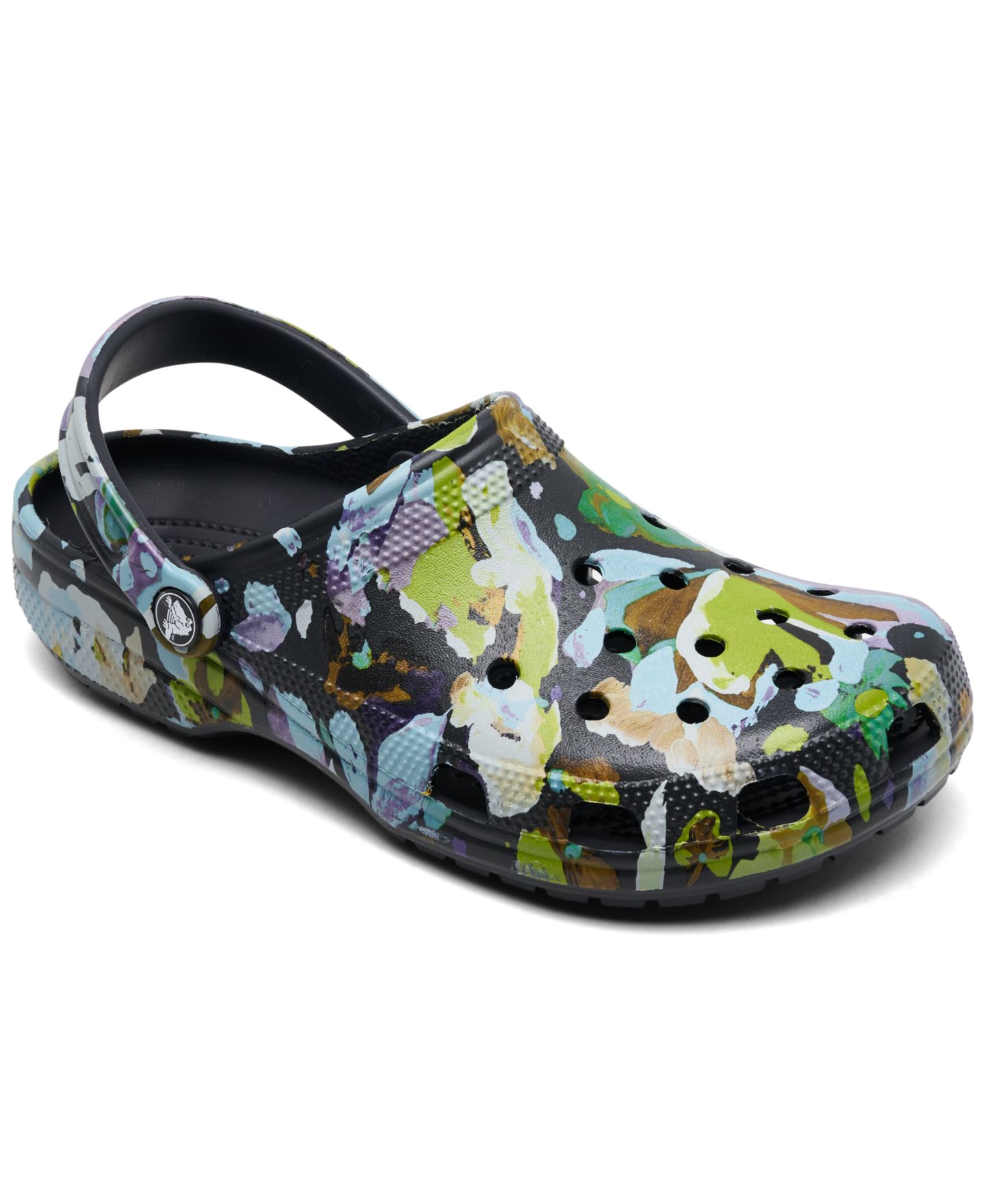 Женские сабо Crocs Classic Painted Floral, цвет: Чёрный песочный — фото 1