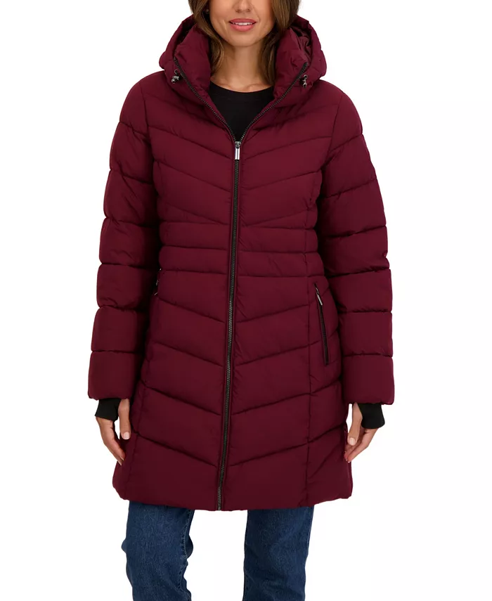 Women's 3/4 Hooded Stretch Puffer Coat