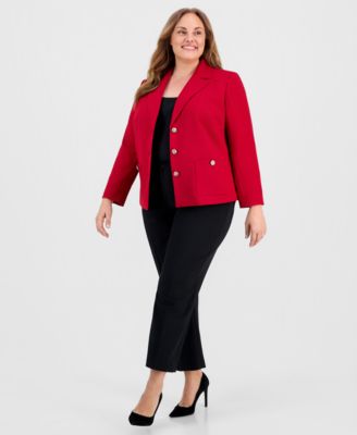 Plus Size Stretch Crepe Three-Button Blazer