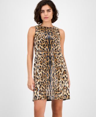 Women's Animal-Print Sequin Shift Dress