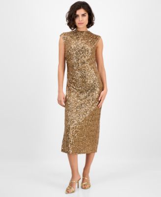 Anne Klein - Women's Drape-Neck Sleeveless Sequin Dress