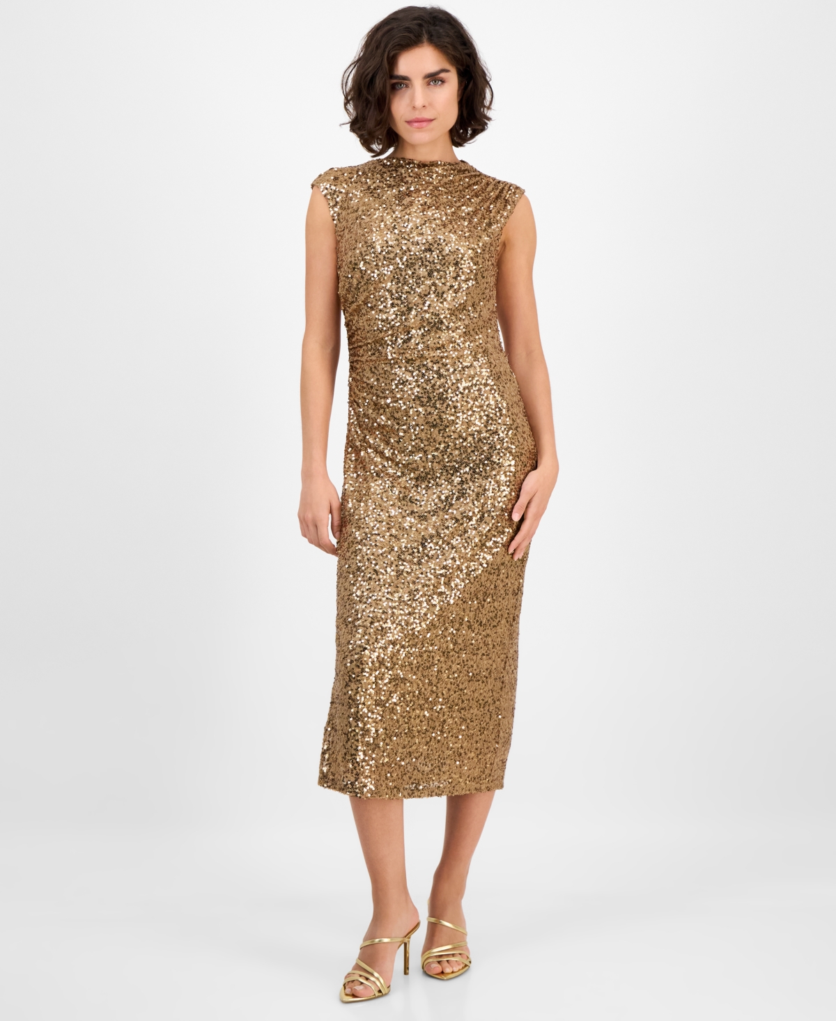 Anne Klein Women's Drape-Neck Sleeveless Sequin Dress