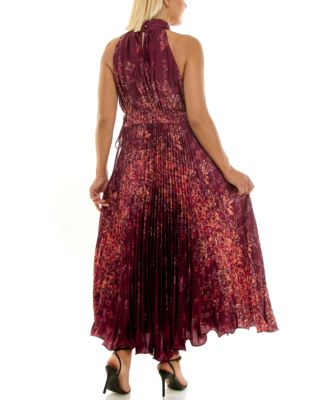 Plus Size Halter Neck Sleeveless Printed Maxi Dress