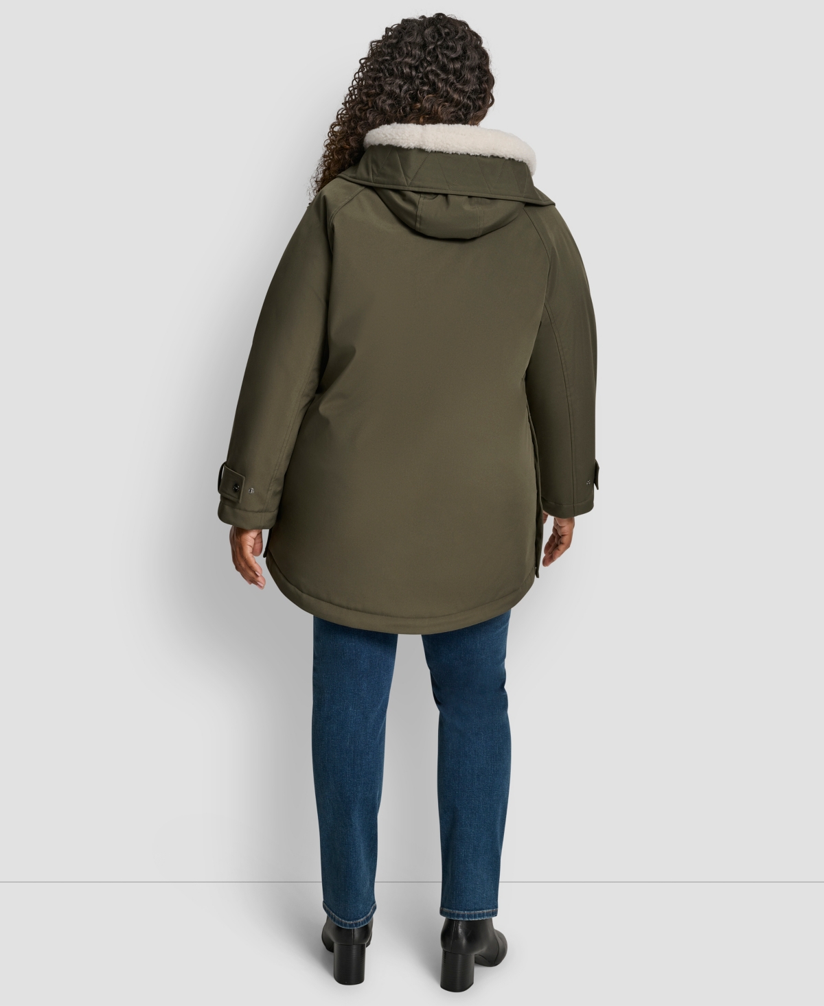 Dkny Plus Size Hooded Coat In Green