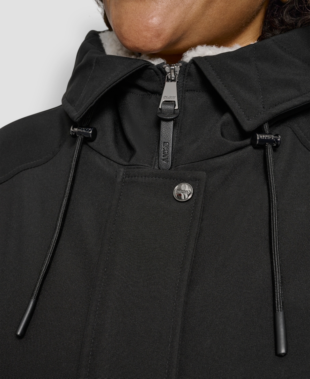 Dkny Plus Size Hooded Coat In Black