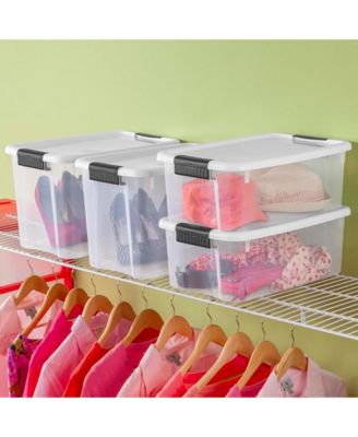 30 Qt Clear Plastic Stackable Storage Bin w/ Latch Lid, White (6 Pack)