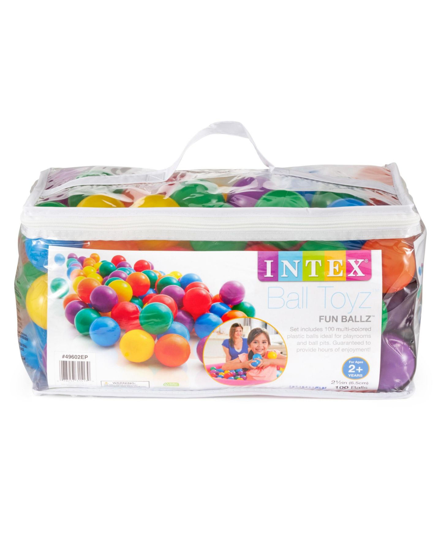 Детские игрушки Intex Fun Ballz 2.5" Multi-Colored Plastic Balls, 100-Pack, Ages 3+ — фото 5