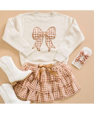Little and Big Girls Gingham Bow Patch Sweatshirt