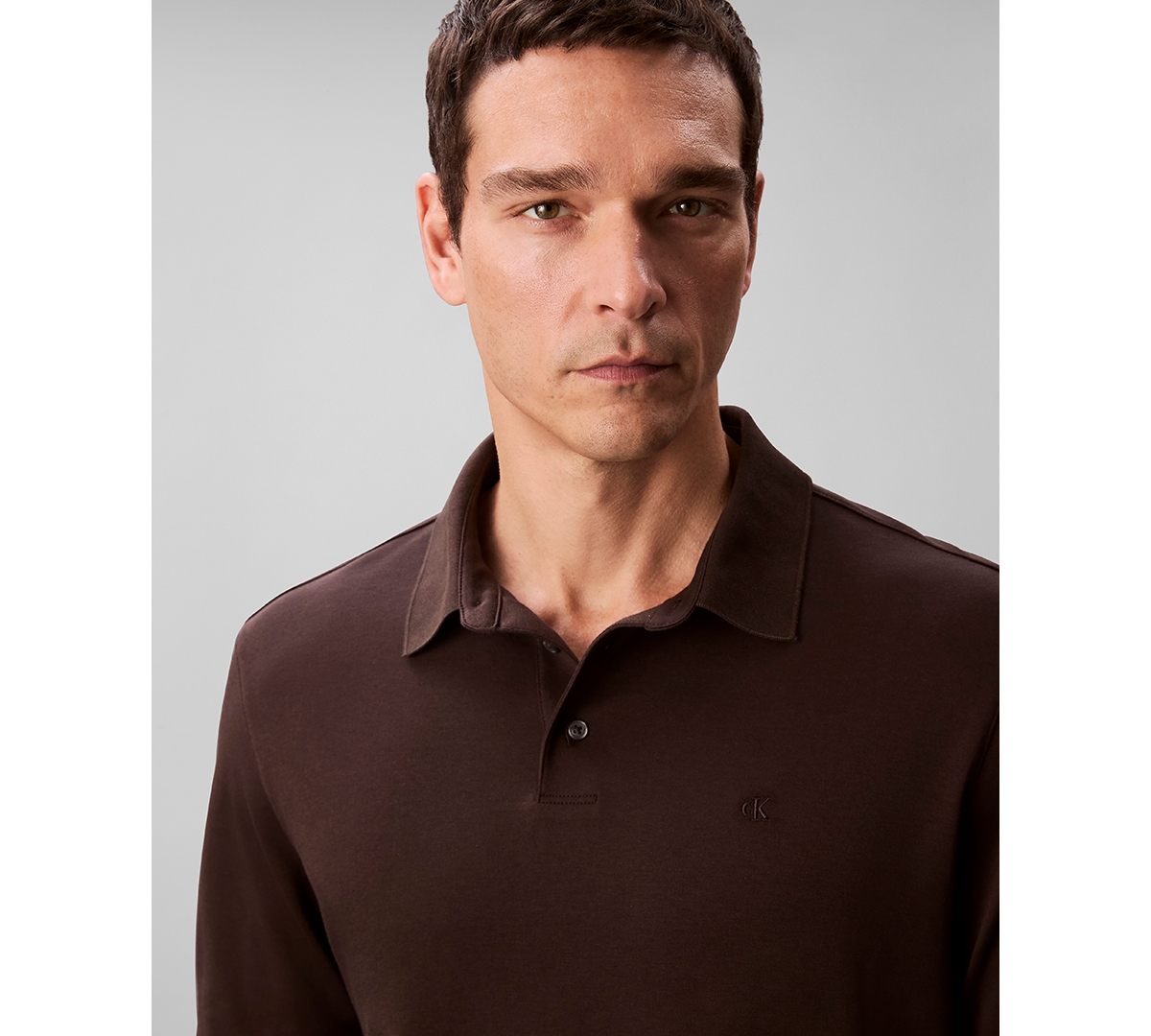 Calvin Klein Men's Long Sleeve Polo Shirt In Brown