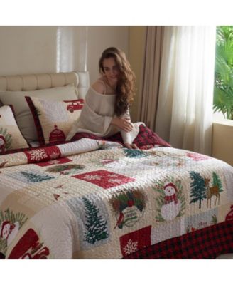 Christmas Snowman Reversible 3-Pc. Quilt Bedspread Set, King