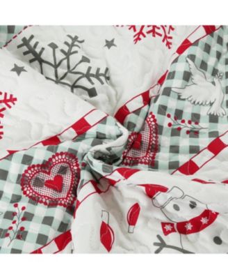 Winter Christmas Holiday Quilt Bedspread Set, 3-Pc., King