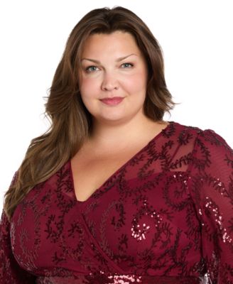 Plus Size Surplice Sequined Gown