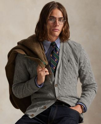 Men's Cable-Knit Wool-Cashmere Cardigan Sweater