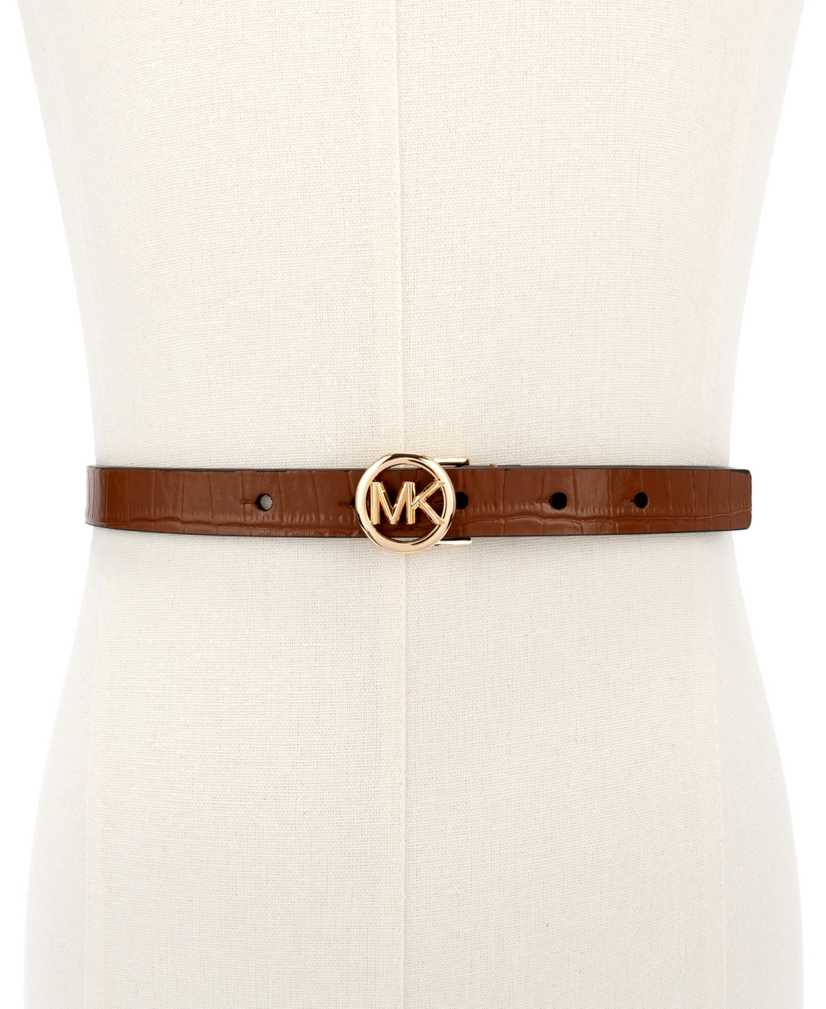 Michael Kors Logo Skinny Leather Belt In Brown