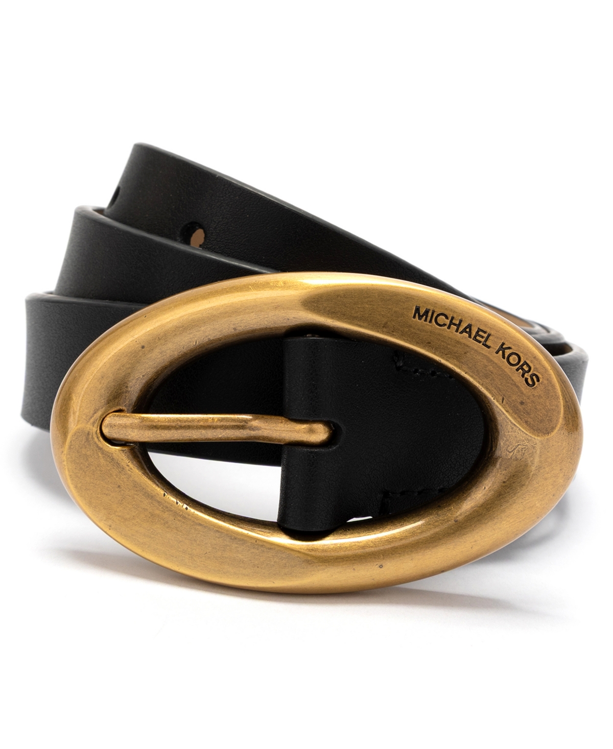 Michael Kors Women's 25mm Non-Reversible Leather Belt - Black/ant Gold