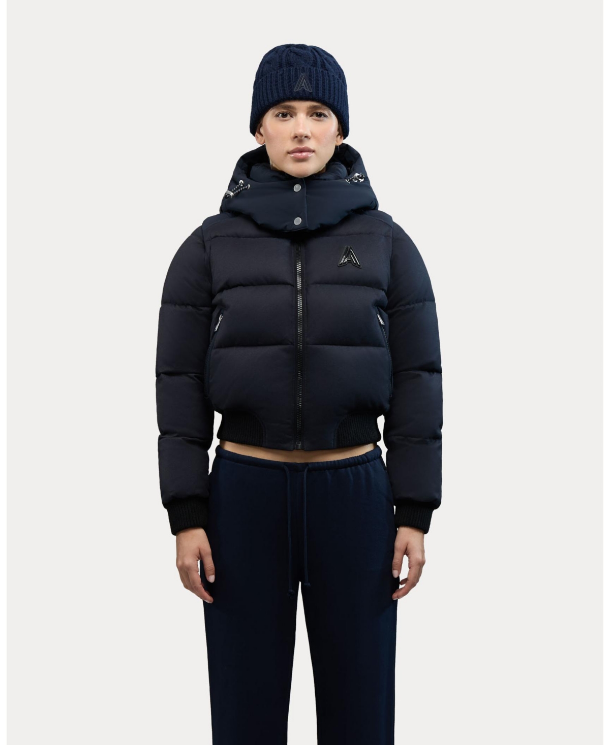 Alpenhaus Pariset Cropped Puffer Bomber With Detachable Sleeves In Blue