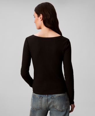 Women's Long Sleeve Ribbed Knit T-Shirt