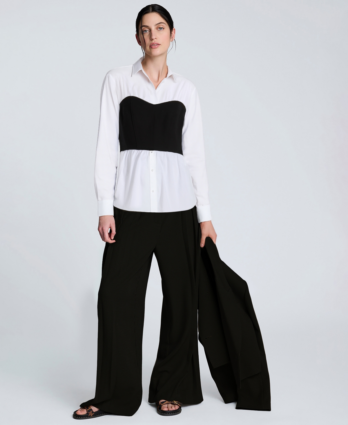 Kenneth Cole Juniors' Poplin Bustier-style Shirt In White