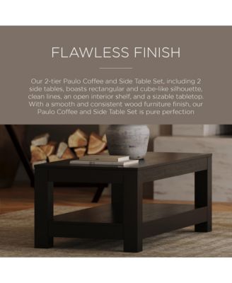 Paulo Wooden Coffee Table with Set of 2 Side Tables, Weathered Black