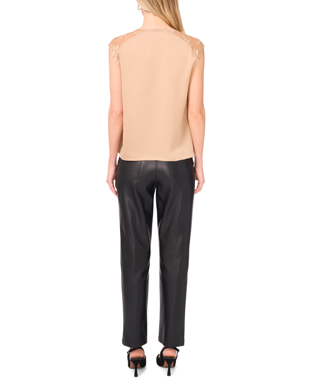 Vince Camuto Lace Trim Cowl Neck Sleeveless Top In Neutral