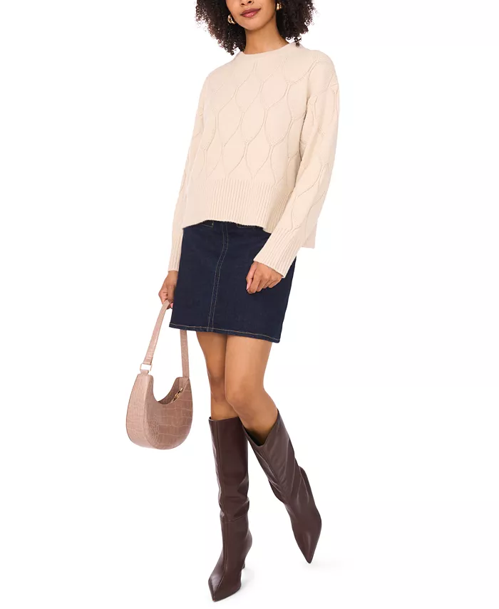 Women's Crewneck Textured Knit Pattern Long-Sleeve Sweater - thumbnail 2