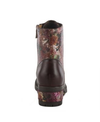 L Artiste Women s MARTY-MET Lace-Up Floral Metallic Boots with Faux Snakeskin Texture and Embossed Heel