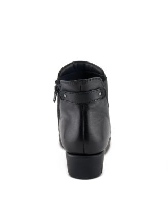 Apso Leather Wedge Bootie with Elastic Panel, Inside Zipper, and Removable Insole