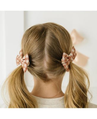 Girls Gingham Printed Tulle Bow Clip Set
