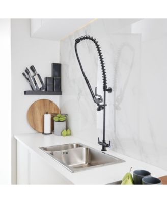 Commercial Restaurant Pull Down 2-Handle Wall Mount Pre-Rinse Spray Utility Kitchen Faucet in Matte Black