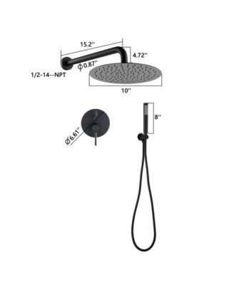 10" Matte Black Roud Rain Shower head and Handheld Shower Head Set