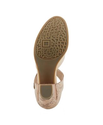 Women's Toolie Hand-Painted Leather D'Orsay Mary Jane Heels, Hook-and-Loop Strap, Padded Collar, and Tooled Stacked Heel