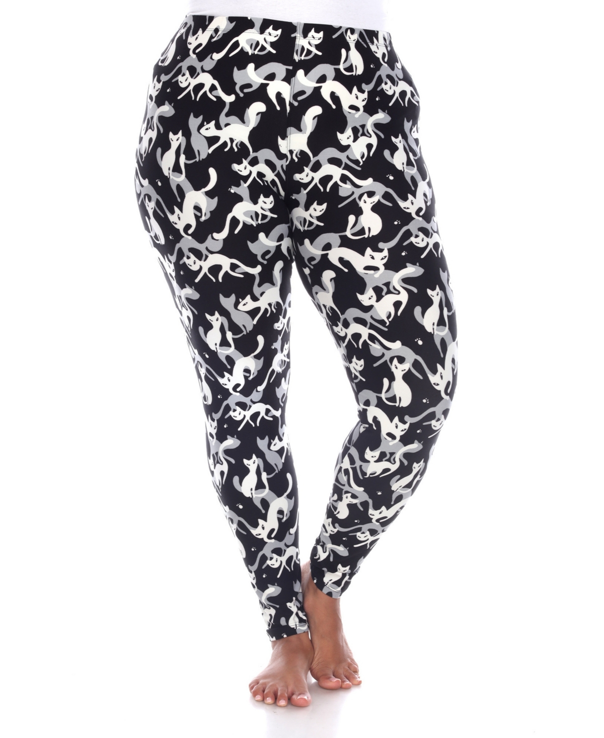 White Mark Plus Size Cat Print Legging Pants, 2-pack In Black