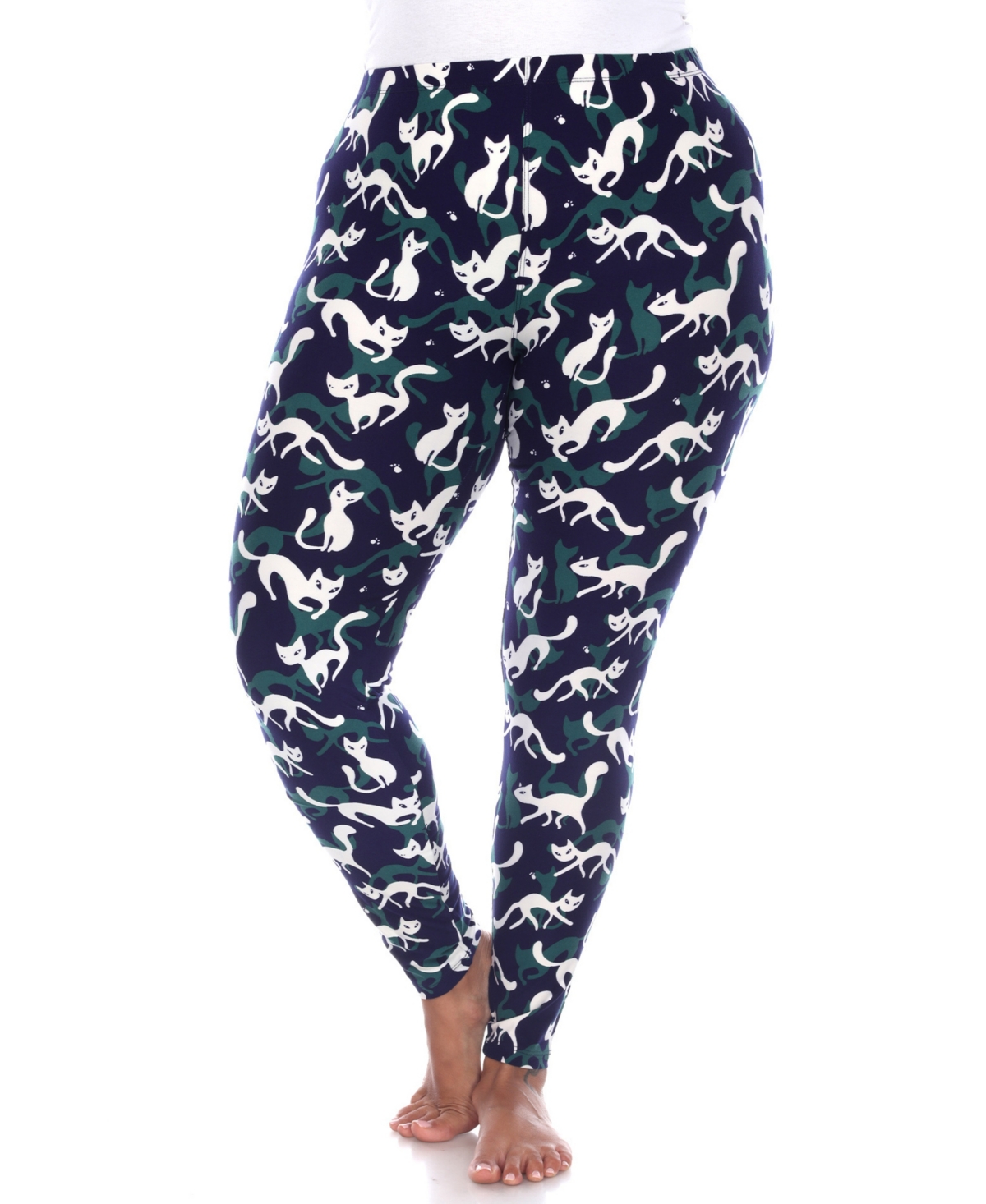 White Mark Plus Size Cat Print Legging Pants, 2-pack In Blue