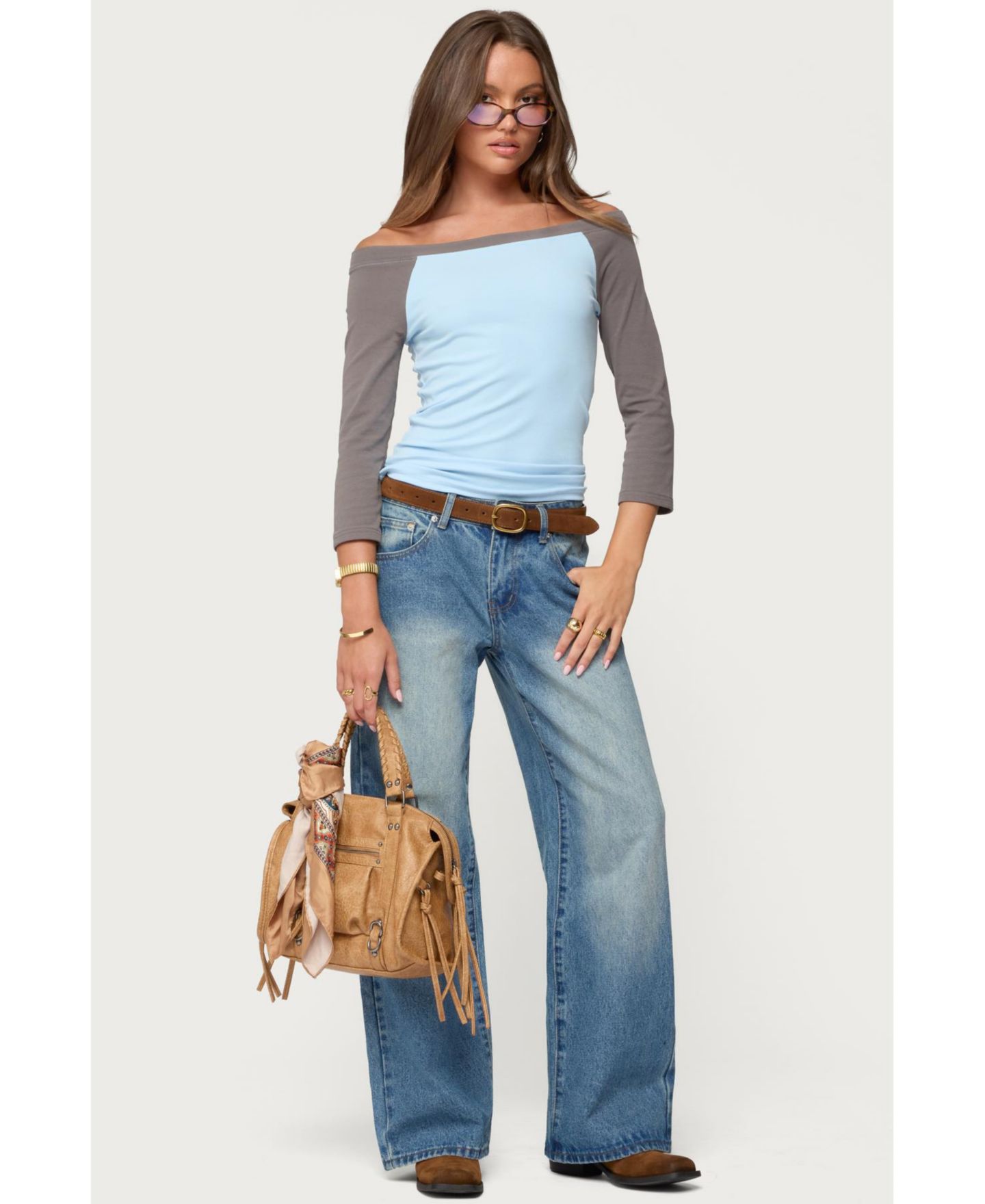 Женский топ Edikted Keri Boat Neck Contrast Raglan, цвет: Светлый синий — фото 4