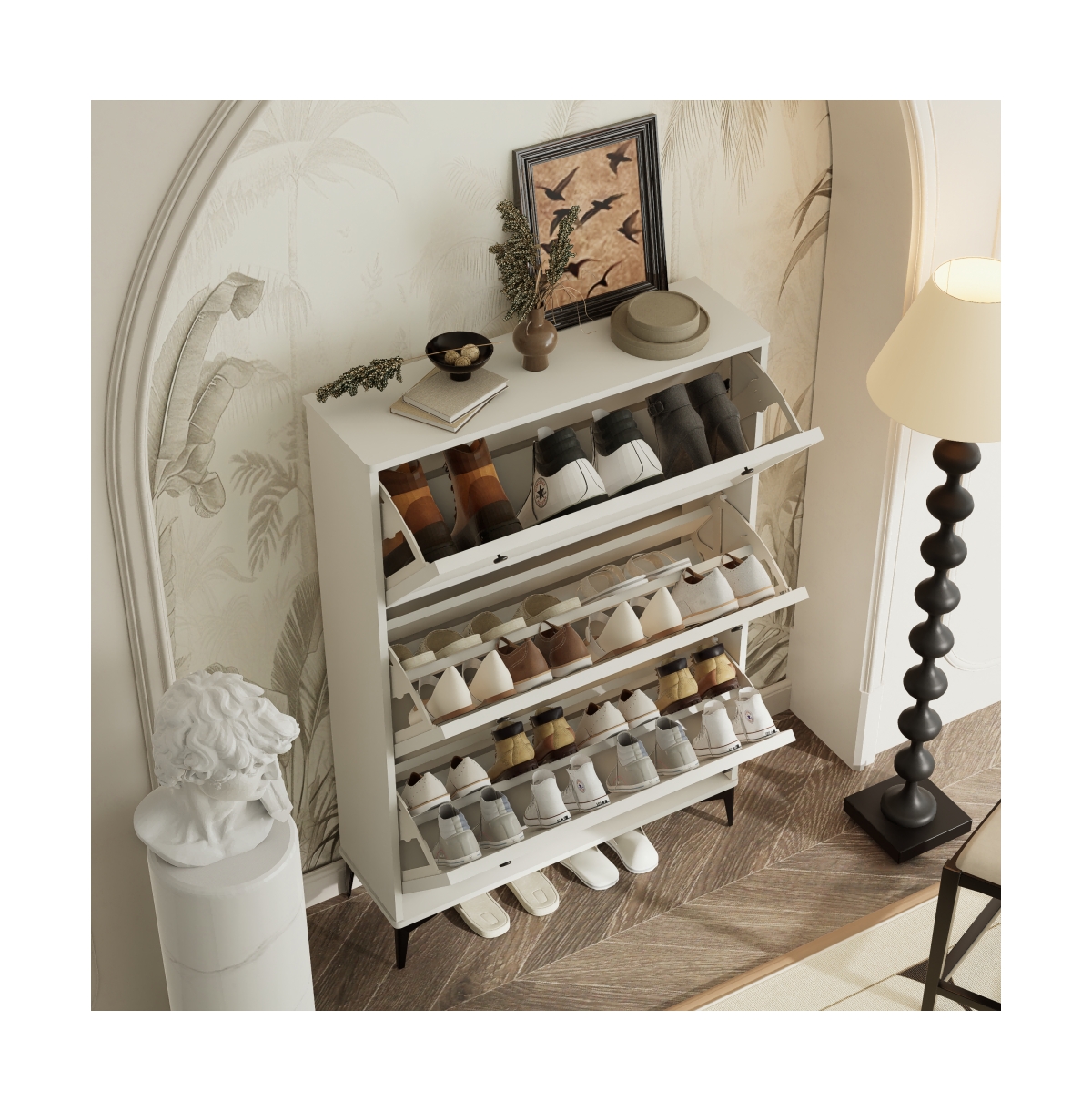 Chic Crate-Modern White Shoe Cabinet 3 Flip-Drawer | Entrance/Narrow | Hidden Design | Independent Legs
