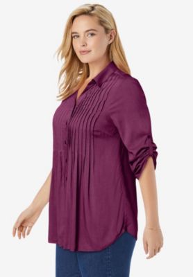 Plus Size Within Rayon Pintucked Effortless Tunic Blouse