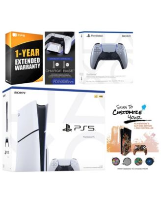 Playstation 5 Slim Disc with Extra Volcanic Red Controller, Charging Dock and MightySkins Decal Voucher + 1 Year CPS Extended Warranty