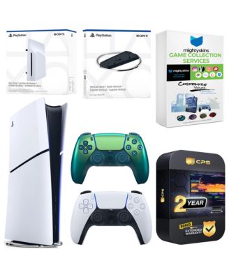 PlayStation 5 1TB of Storage Slim Digital Bundle with Disc Drive, Extra Controller, Vertical Stand, MightySkins Game Collection Services