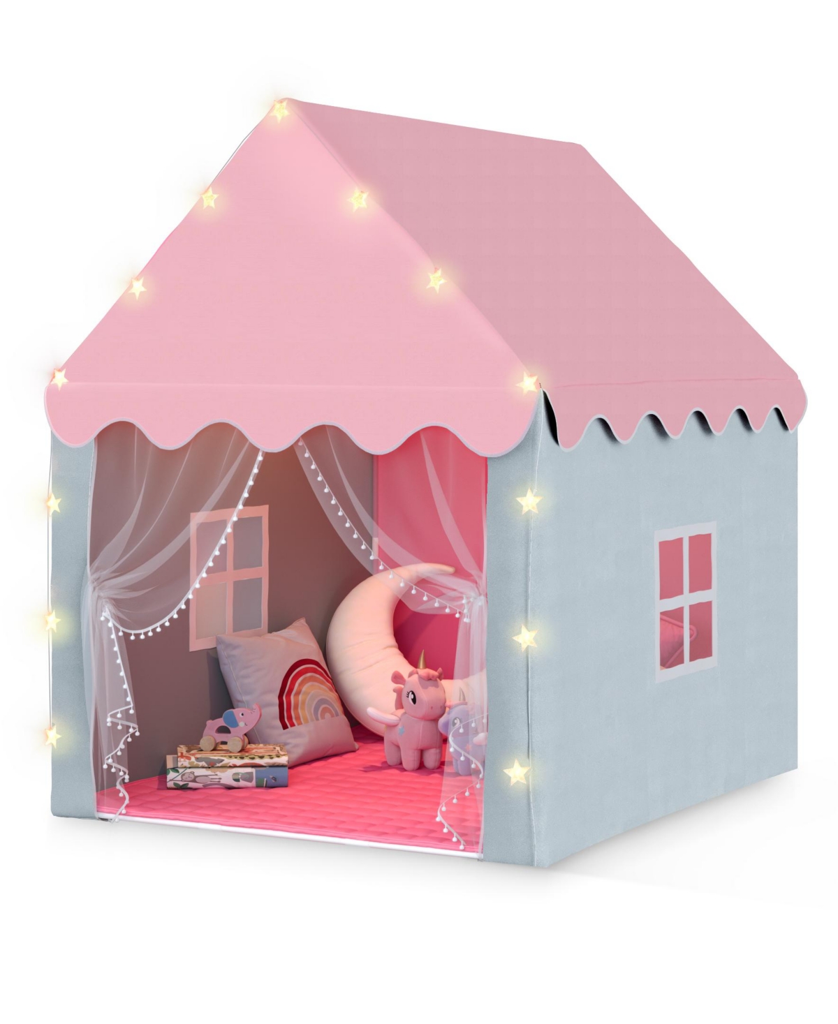 Kids Playhouse Tent with Star Lights & Mat for Girls & Boys, Indoor/Outdoor Gift